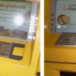 Image at left shows a PIN capture device overlay. The image on the right shows the actual card skimmer attached (right edge)